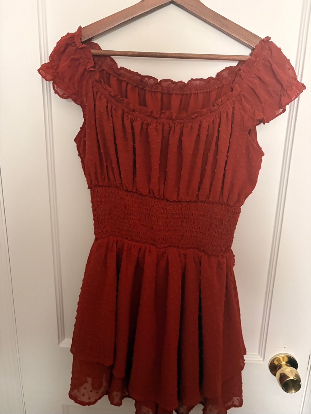 Rust Ruffle Trim Polka Dot Romper
